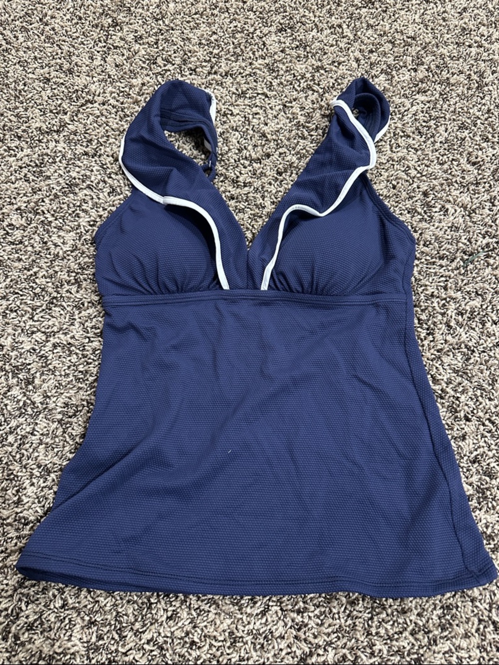Tommy Bahama Navy Blue Ruffle V-Neck Swim Top with White Trim